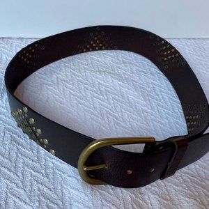 Linea Pelle Brass Studded Brown 2" Wide Belt (M)